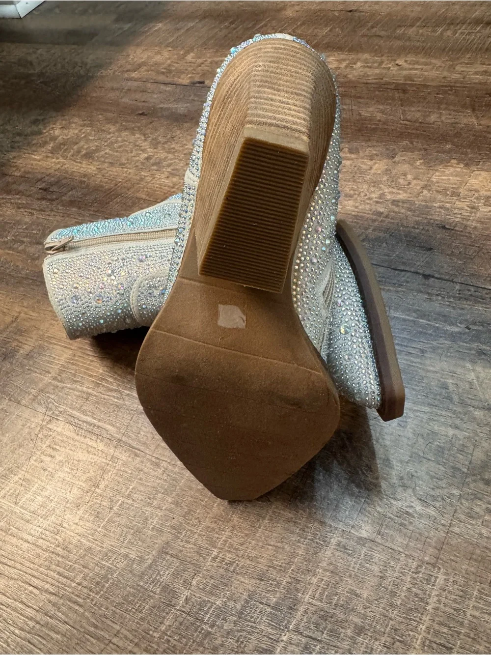 Very G Cream Rhinestone Ankle Booties
